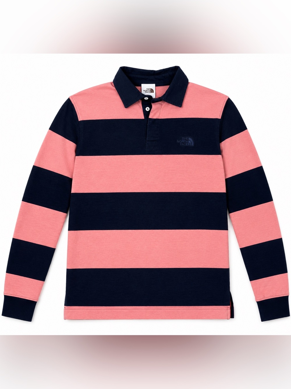 The North Face Men’s Rugby Polo Shirt Pink Navy Stripe Long Sleeve Size Small